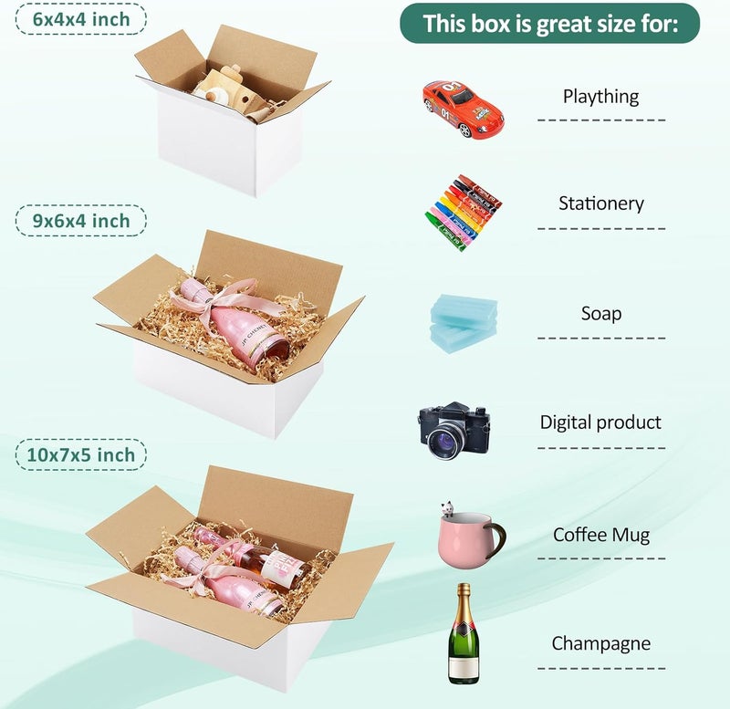 Eupako 30 Pack Small Shipping Boxes Assorted Sizes, White Corrugated Box Mailers, Cardboard Boxes for Packaging Small Business, Mailing, 6x4x4 & 9x6x4 & 10x7x5 10 PCS Each Small Boxes - Image 3